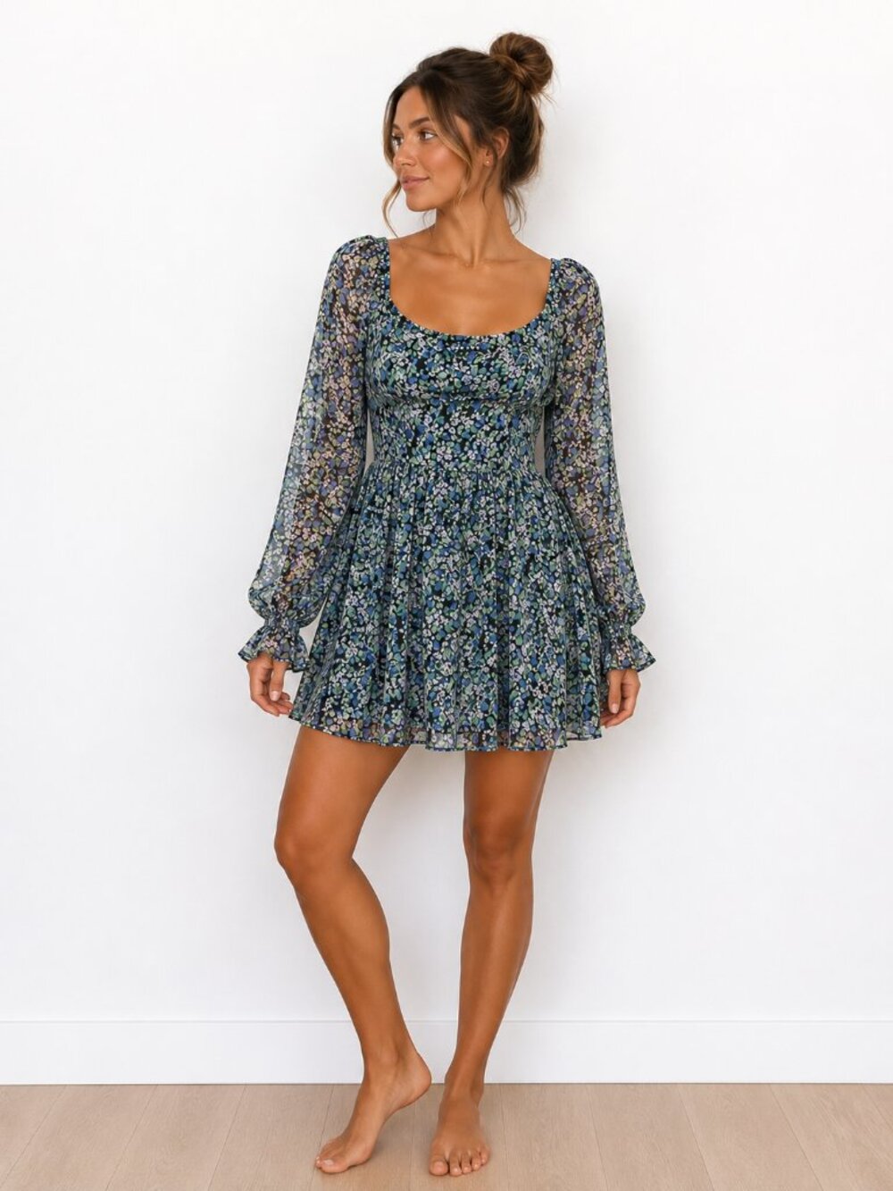 Lush Blue & Green Floral Mini Dress